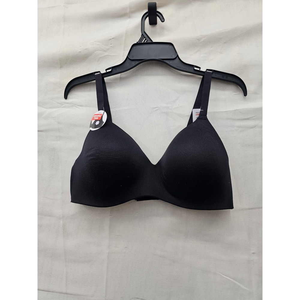 Hanes Womens Wireless Concealing Petals Bra Black Polyester Casual Size Large